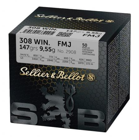 Boite de 50 cartouches SELLIER & BELLOT 308 Win FMJ 147gr / 9,55g